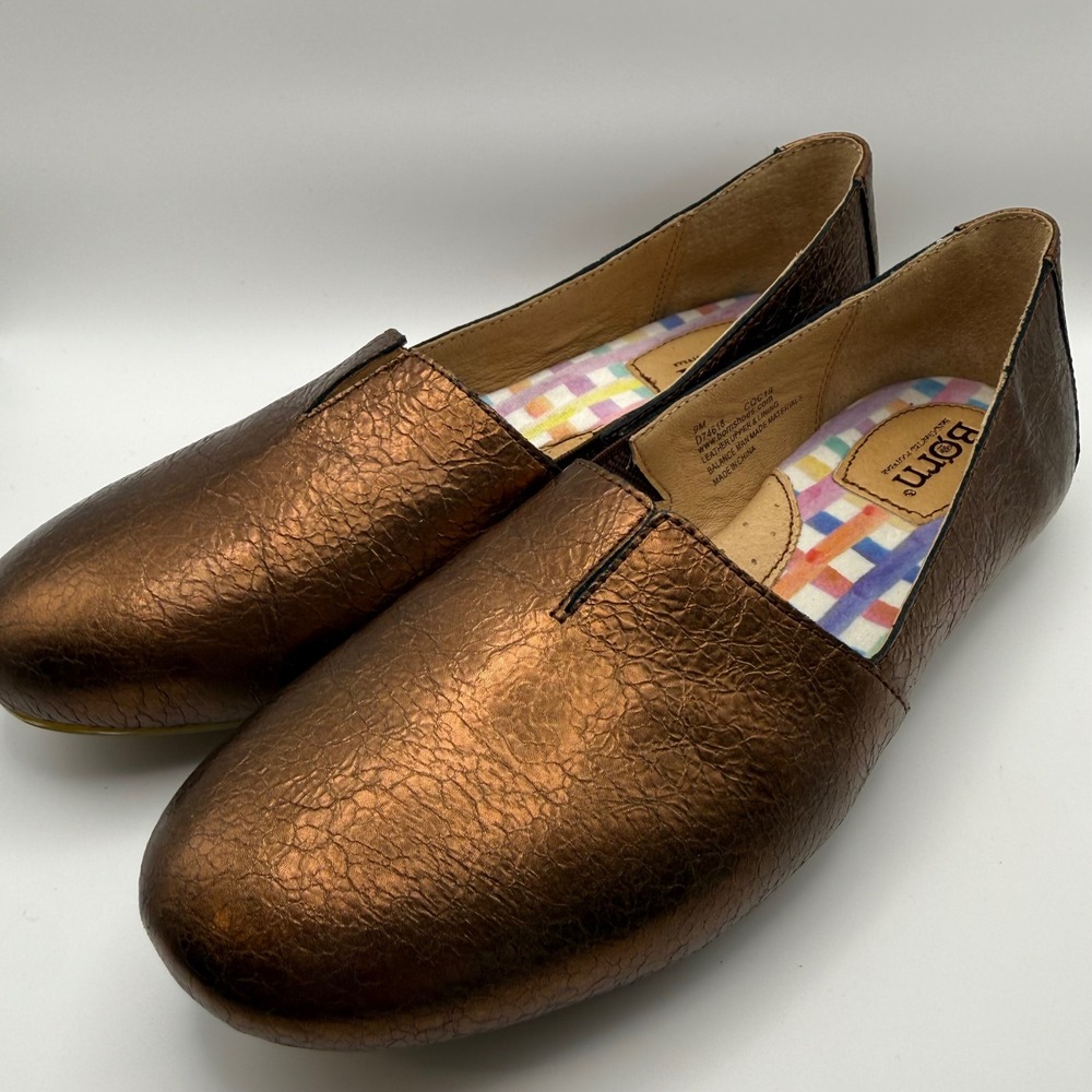 Born Sebra Womens 9M Bronze Metallic Leather Slip On Loafer Flats quiet luxury